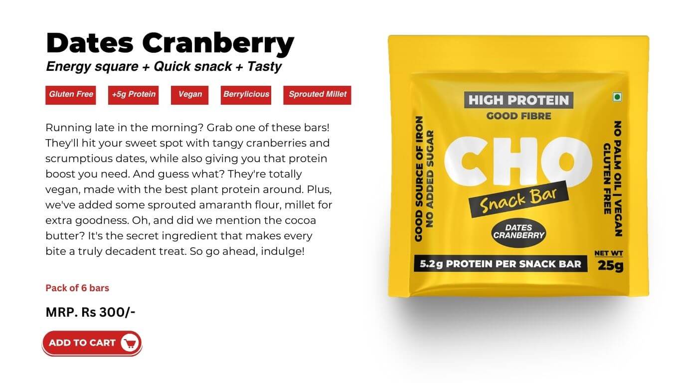 CHO Dates Cranberry Protein Snack bar